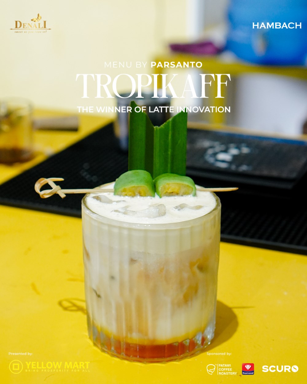 Minuman Tropikaff, paduan espresso dan es pisang ijo dengan sentuhan Denali